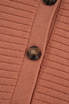 Apricot Pink Rib Knit Button Front Dolman Sleeve Cardigan