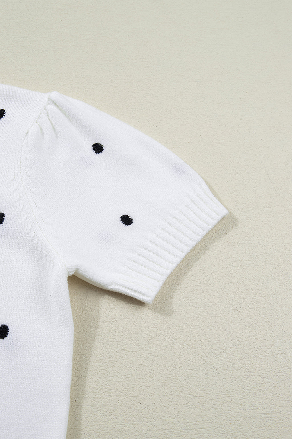 Chestnut Elegant Polka Dot Bubble Short Sleeve Sweater