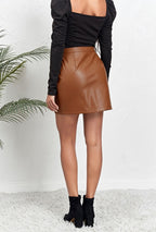 Pu Leather V-Waist Leather Skirt with Crop Zipper