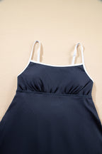 Blackish Green Color Block Edge Ribbed Pocketed Lined Swim Dress