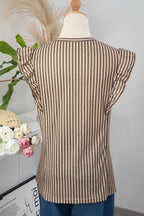 Crew Neck Ruffled Striped Tank Top