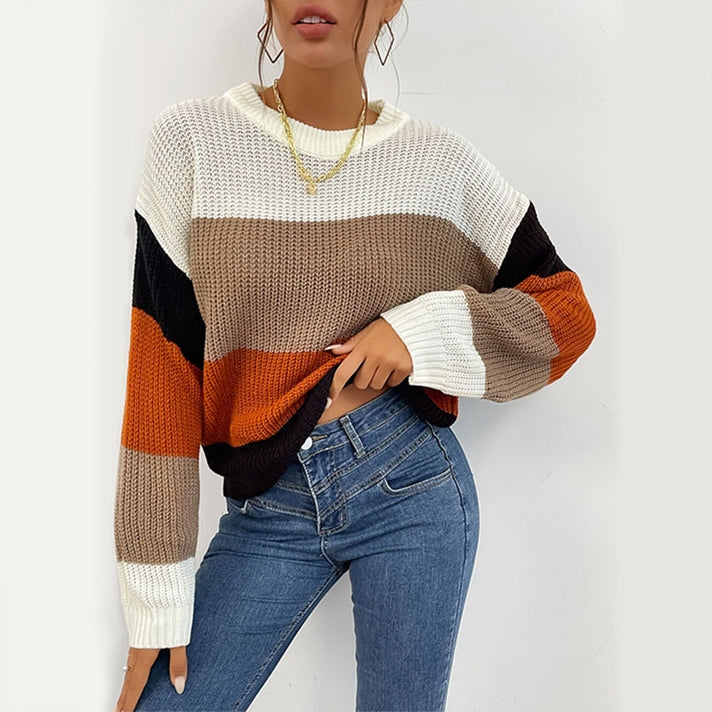 Slouchy Color-Matching Crew Neck Sweater