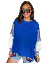 Racing Red Striped Patchwork Sleeve Colorblock Sweatshirt
