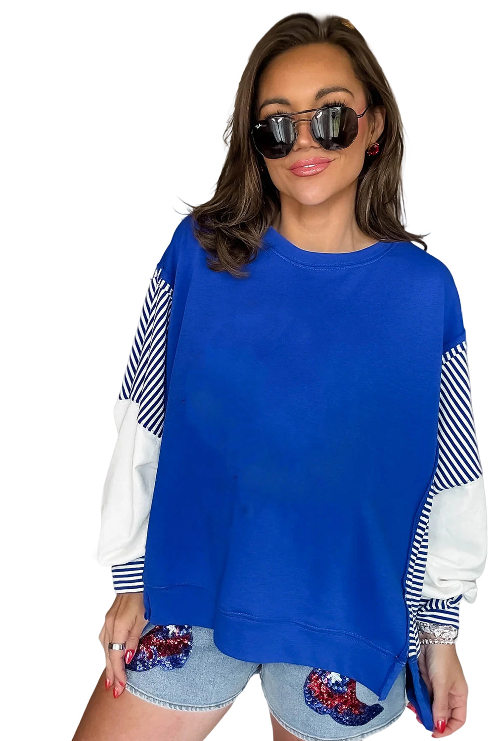 Racing Red Striped Patchwork Sleeve Colorblock Sweatshirt