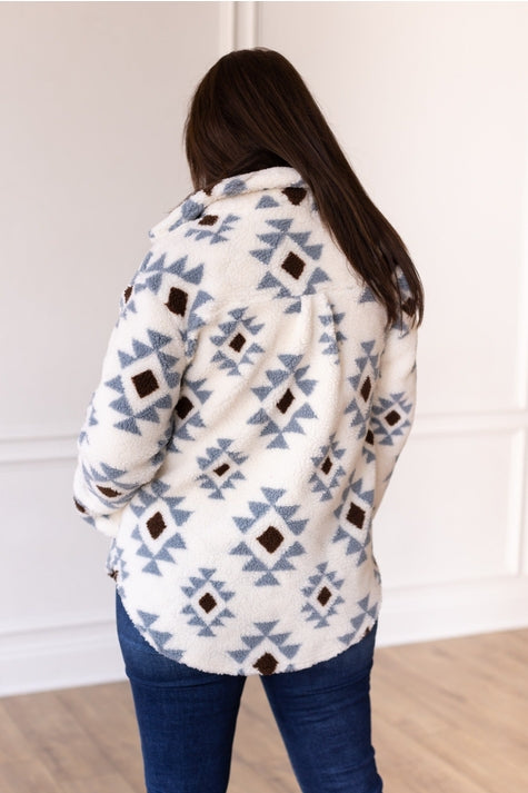 Ivory Aztec Pattern Button Down Sherpa