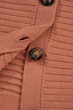 Apricot Pink Rib Knit Button Front Dolman Sleeve Cardigan