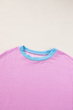 Phalaenopsis Contrast Trim Corded Texture Short 2pcs Set