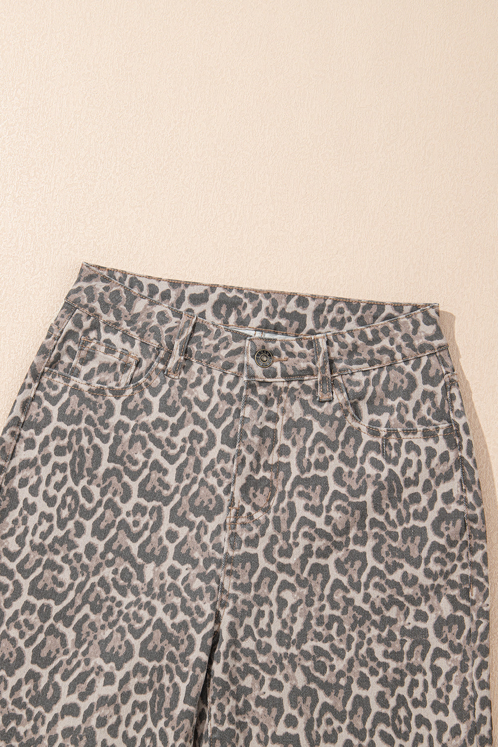 Brown Leopard High Waist Frayed Hem Jeans