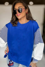 Racing Red Striped Patchwork Sleeve Colorblock Sweatshirt