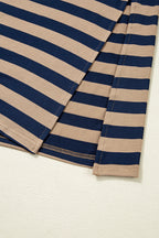 Fiery Red Black Stripe Print V Neck Maxi Dress with Side Splits