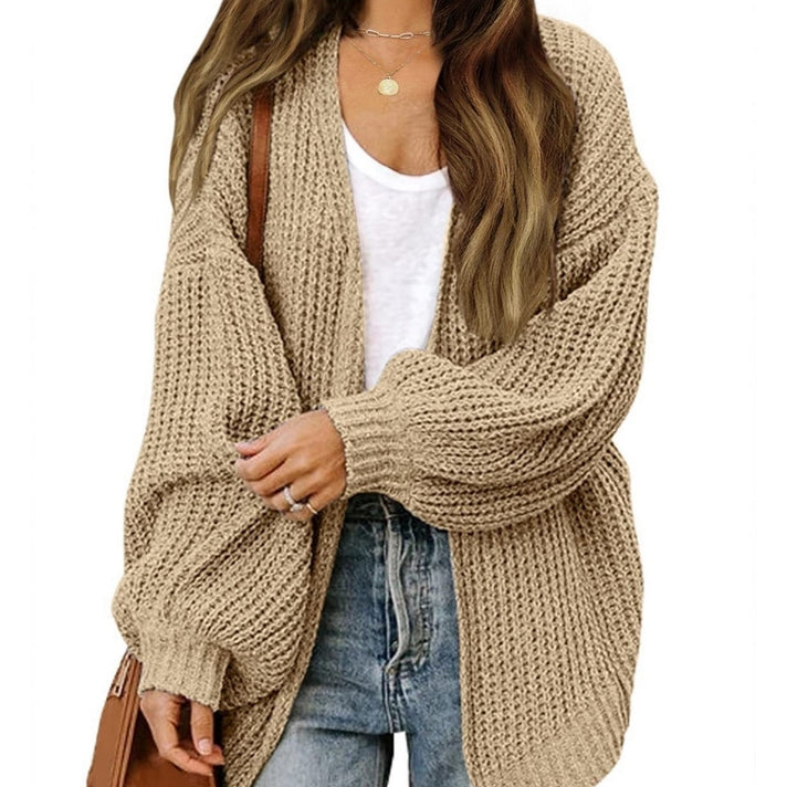Lantern Sleeve Jacket Coarse Wool Knit Cardigan