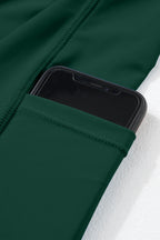 Blackish Green Color Block Edge Ribbed Pocketed Lined Swim Dress