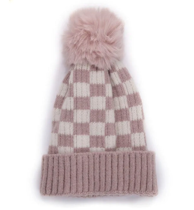 Checkered Pom Pom Hat