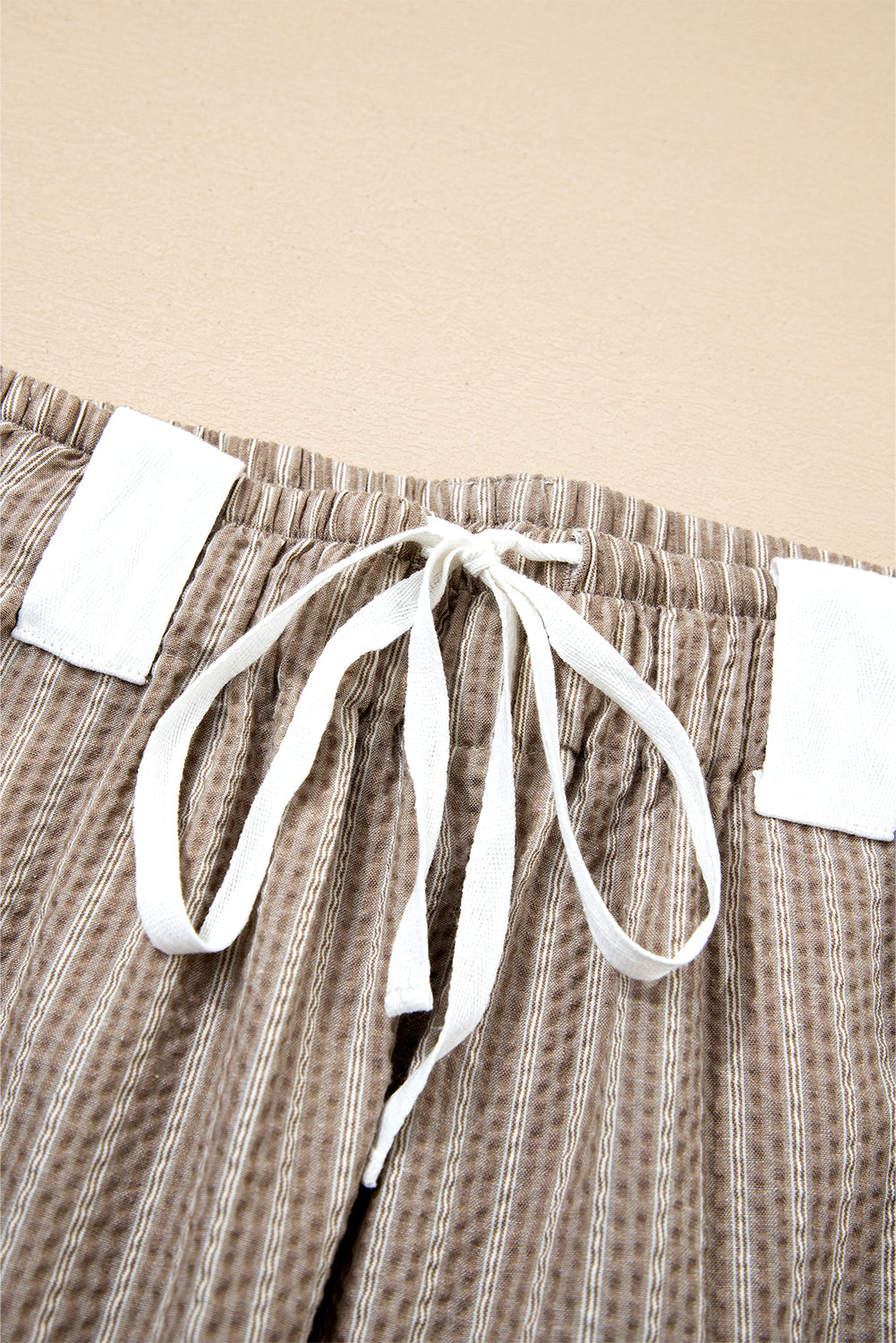 Brown Striped Pocket Knot Detail Lantern Pants
