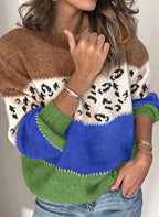 Leopard Print Patchwork Fashion Knit Pullover