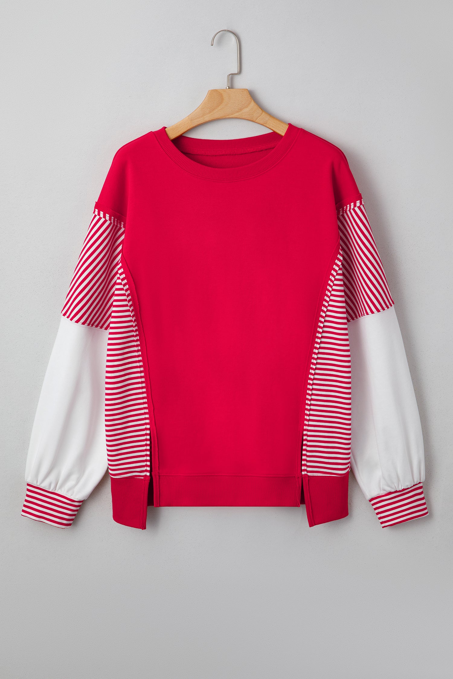 Racing Red Striped Patchwork Sleeve Colorblock Sweatshirt