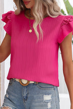 Women Petal Sleeve Rose Shirt
