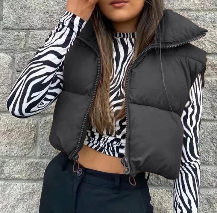 Zipper Stand-Up Collar Outerwear Vest Jacket