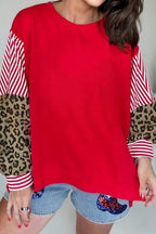 Racing Red Striped Patchwork Sleeve Colorblock Sweatshirt