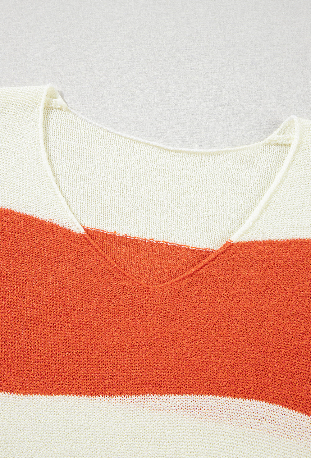 Red Stripe Colorblock V Neck Side Slits Sweater