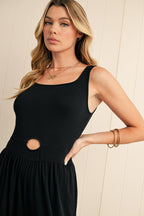 Black Solid Color Cutout Wide Leg Jumpsuit