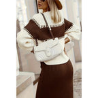 Color Block Drop Shoulder Elastic Knit Set