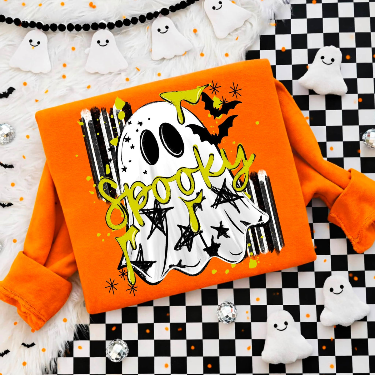 Spooky Ghost Halloween Orange Gildan Crewneck