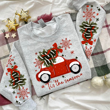 Christmas Tree Truck Tis the Season Ash Gildan Crewneck
