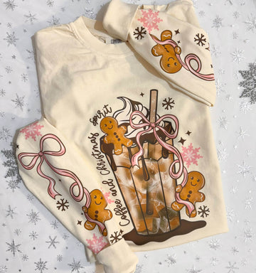 Coffee and Christmas Spirit Gingerbread Ivory Comfort Colors Long Sleeve