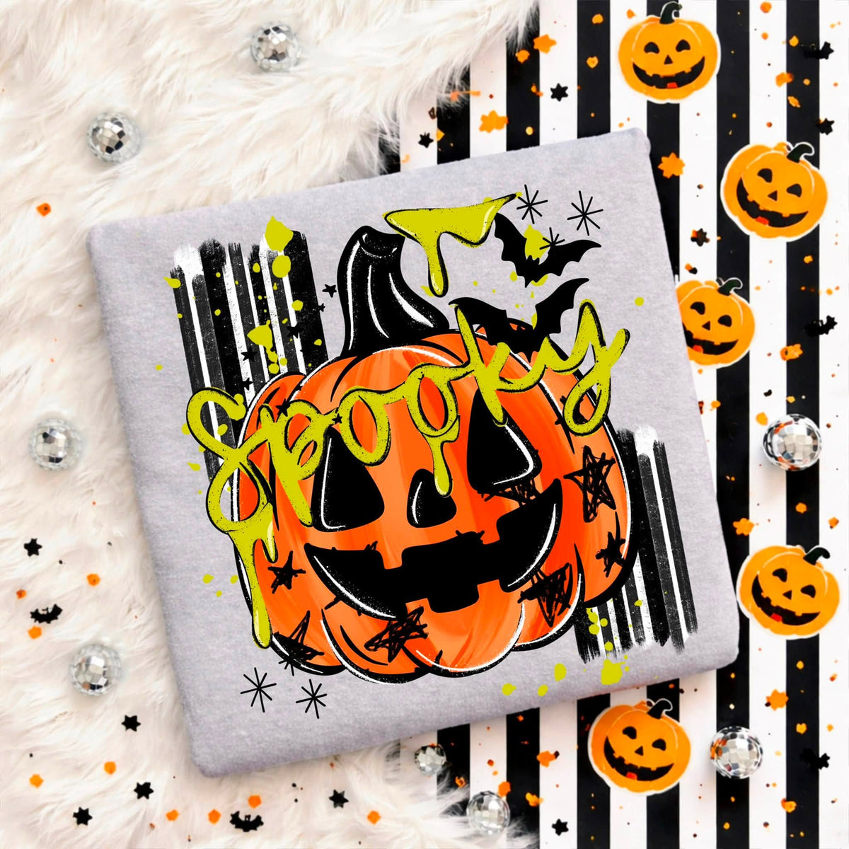 Spooky Pumpkin Halloween Ash Gildan Crewneck