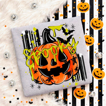 Spooky Pumpkin Halloween Ash Gildan Crewneck