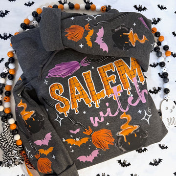 Salem Witch Halloween Dark Heather Gildan Hoodie