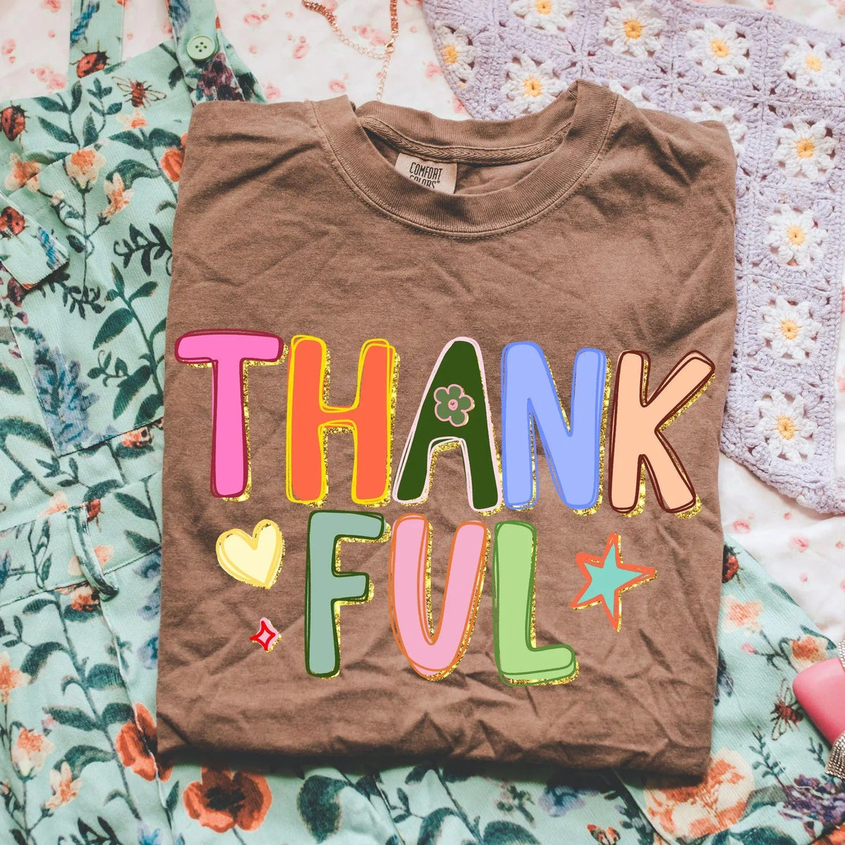 Colorful Thankful Espresso Comfort Colors Tee