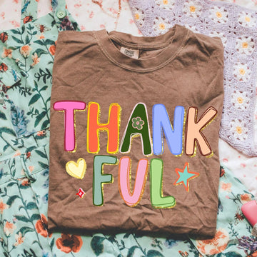 Colorful Thankful Espresso Comfort Colors Tee
